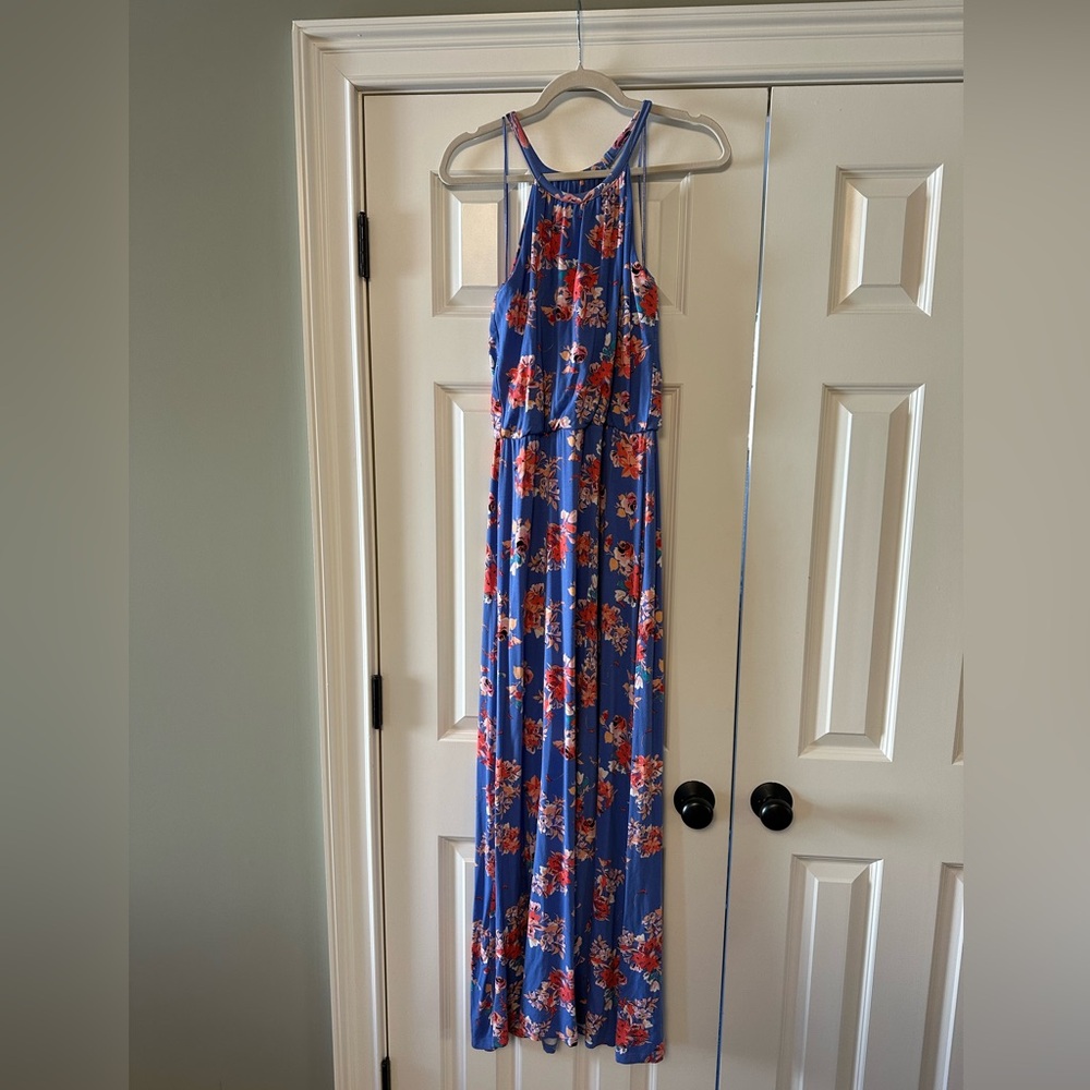 Blue Floral Halter Maxi Dress
